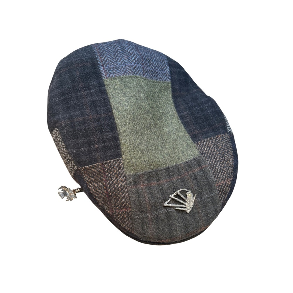 Mucros Weavers Ireland Patchwork‎ Wool Flat Cap Hat L Tweed Newsboy Driving Cap